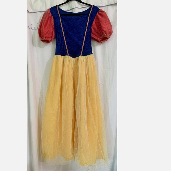 Princess Snow White Cosplay Dress S/M Adult Puff Sleeves Gold Trim Tulle Flaw - Picture 1 of 7